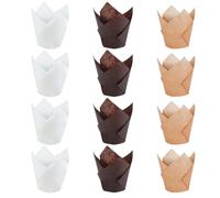 BESTonZON 300 Pcs Cupcake Cases - Greaseproof Disposable Baking Liners, Tulip Muffin Cases for Parties, Birthdays, and Everyday Baking, Available in White, Coffee, and Colors