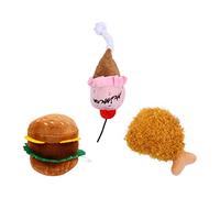 BESTonZON 3pcs Pet Plush Food Simulation Interactive Dog Cat Squeaky Includes Hamburger Chicken Leg Ice for Chewing Playing and Grooming