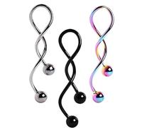 BESTonZON 3Pcs Stainless Steel Spiral Belly Button Rings with Button Piercing Studs, Creative Twist Design in Silver, Black and, Body Piercing Jewelry for Women
