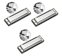 BESTonZON 3pcs Swan Tones Blues Harmonica C Key Mouth Organ for Beginners and Professionals in Sliver