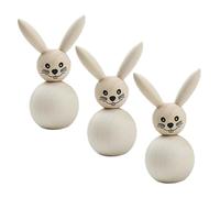BESTonZON 3pcs Unfinished Wood Bunny Figurines for Easter Party Decor Handmade DIY Unpainted Wooden Rabbit Craft with Smooth Stable Build Safe for Pets Spring Table Decoration