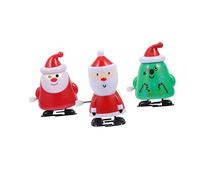 BESTonZON 3pcs Wind Up Christmas Clockwork Walking Santa Claus and Xmas Tree Cartoon Pattern for Hand Eye Coordination Festive Table Decoration and Stocking Stuffer Gift