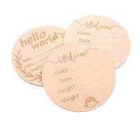 BESTonZON 3pcs Wooden Birth Announcement Sign Newborn Greeting Cards for Growth Chart Hospital Welcome Sign Name