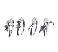 BESTonZON 4 Pieces Adjustable Dinosaur Rings Set for Women, Silver Fashion Jewelry Stegosaurus, T-, Brachiosaurus and Triceratops Designs, Decorative Finger Rings for Daily Wear and