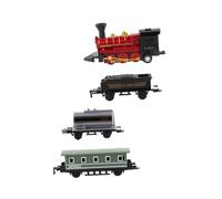 BESTonZON 4pcs Alloy Steam Train Toy Set Pull Back Drive and Anti-wear Features, Red Retro Model Train Vehicles for Boys Kids Play and Teaching