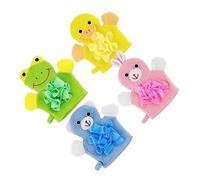 BESTonZON 4pcs Cartoon Baby Bath Mitts Shower Gloves Set Pink Rabbit Green Bear Soft Washable Bathing Supplies for Boys and Girls Gentle Touch