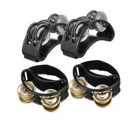 BESTonZON 4pcs Double-row Foot Rattle Percussion Instrument Tambourine for Adults Travel Musicians Performances Made of Metal Jingle Bells for Drumming and Rhythm Instrument Musical Use