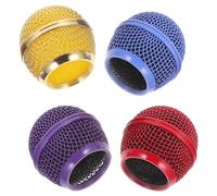 BESTonZON 4pcs Microphone Mesh Grill Replacement, Metal Mic Grille Ball Head Covers Set in Gold, Red, Purple, Sky, Compatible with Wired and Mics, Recording Accessory for Live