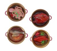 BESTonZON 4pcs Mini Resin Hot Pot Dollhouse Food Tiny Chinese Miniature Kitchen Accessories for Pretend Play Realistic Micro Landscape Scene Decorations Safe Nontoxic Collectible