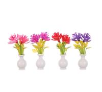 BESTonZON 4pcs Miniature Dollhouse Potted Flowers with Vase Realistic Artificial Mini Plants for Dollhouse Decor DIY Crafts Collectors Vibrant Mini Faux Flower Models