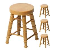 BESTonZON 4Pcs Miniature Wooden Round Stool High Leg Design for Dollhouse Furniture Natural Finish Craft Accessories for Micro Scene Setup and Simulation
