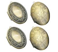 BESTonZON 4pcs Oval Metal Memorial Photo Pendant Bezels Hinged Frame, Antique Bronze Photo Charm Holders for Keepsake Jewelry and Memory Lockets