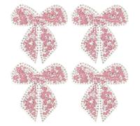 BESTonZON 4pcs Pink Rhinestone Bowknot Patches Iron Sew Applique Glitter Decorative Badge for Clothes Jeans Jackets Backpacks Hats DIY Repair and Decoration