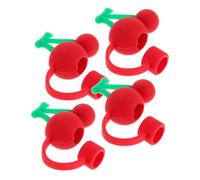 BESTonZON 4pcs Reusable Cherry Silicone Straw Tip Covers for Outdoor Water Bottles Portable Dust-Resistant Caps Cute Funny Straw Protectors for Tumblers