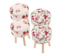 BESTonZON 4pcs Scale Round Upholstered Wood Fabric Furniture for Doll House Kitchen Living Decor Micro Scene Accessories