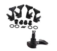 BESTonZON 4pcs Sealed Bass Guitar Tuning Pegs Keys Tuner Machine Heads Lr Mounting Screws Ferrules Bushings for Acoustic Electric String Bass Black Half Round