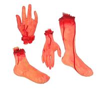 BESTonZON 4pcs Severed Hand and Feet Props Set Realistic Halloween Horror Decorations for Haunted House Parties and Pranks Scary Festival Supplies for Spooky Atmosphere