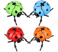 BESTonZON 4pcs Wind-up Ladybug Clockwork Toys for Boys and Girls, Plastic Mini Walking Animal Toys in Red Blue Green Orange, Birthday Party Favors and Garden Decorations