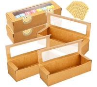 BESTonZON 50 PCS Macaron Boxes Kraft Packaging with Window and Stickers 7.7X2.6X0.04 Inch Small Bakery Boxes for Macarons Cookies Chocolates and Party Favour