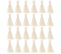 BESTonZON 50pcs 3cm Cream Decorative Tassels with Loops for Keychain DIY Crafts Packaging Fan Pendant Accessories for Boxes and Clothing