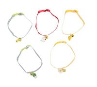 BESTonZON 5pcs Adjustable Cat Collars with Elastic Safety Strap and Bell Pet Neck Chains for Dogs and Cats Includes Green Yellow Dot and Heart Designs Comfortable Fit