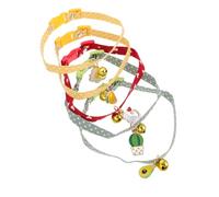 BESTonZON 5pcs Adjustable Pet Neck Chains with Buckle and Bell Candy Color Small Cat and Dog Collars Safe Elastic Strap Bright Green Yellow Red Heart Designs for Easy Spotting and Stylish