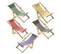 BESTonZON 5pcs Miniature Wooden Beach Chairs Small Foldable Fabric Deck Chair Model for Dollhouse Outdoor Garden Seaside Decor and Collectible Accessory