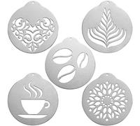 BESTONZON 5pcs Stainless Steel Coffee Stencils Barista Cappuccino Arts Templates Coffee Garland Mould Cake Decorating Tool