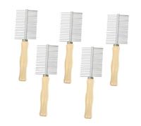 BESTonZON 5pcs Stainless Steel Dog Grooming Comb with Double-sided Detangling Brush for Shedding Anti-static Rounded Edge Pet Comb with Ergonomic Handle for Sensitive Skin and Gentle Hair