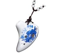 BESTonZON 6-hole Ceramic Ocarina Necklace in Key Blue Floral Design, Portable Porcelain Ocarina for Beginners and Boys and Girls, Includes Jade Cord and Songbook, Travel Music Souvenir