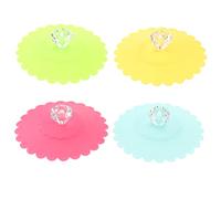 BESTonZON 6 Pcs Silicone Cup Lids with Diamond and Flower Patterns, 10.5cm Reusable Mug Covers, Easy to Use Drink Cup Lids for Office and Home Use Random Color