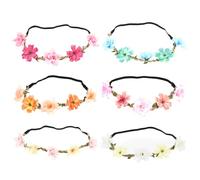 BESTonZON 6 Pieces Bridal Flower Headband Set with Blue White Pink Deep Pink Orange Floral Crowns, Wedding Hair Garland for Brides and Flower, Photo Shoot Props for Ceremony and Festival