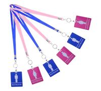 BESTonZON 6pcs PVC Bathroom Pass Lanyards for Classroom Use - Blue and Pink Badge Holders with Neck Straps - Student Hall Passes for School Restroom Organization