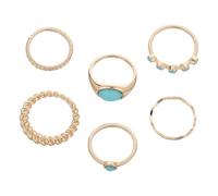 BESTonZON 6Pcs Vintage Turquoise Rings Set for Women - Layered Stackable Finger Rings Boho Southwestern Gemstone Jewelry Antique Style Statement Pack