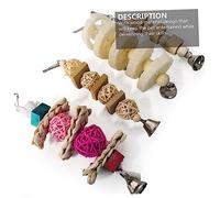 BESTonZON 7-Piece Wooden Parrot Toy Set Includes Hanging Bridge Rattan Ball and Loofah Slice for Bird Chewing and Play