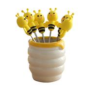 BESTONZON 7pcs Silicone Bee Cocktail Sticks Fruit Picks Bento Dessert Food Appetizer Forks