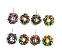 BESTonZON 8Pcs Mini Christmas Garland Wreaths Set PVC Miniature Wreath Pendants for Home Party Decoration Assorted style Ornaments for Bedroom and Playhouse Craft