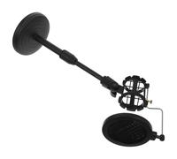 BESTonZON Adjustable Desktop Microphone Stand with Practical Clip and Wind Filter Black Compact Mic Rack for Meetings Lectures Conferences Broadcasting Home and Stage Use