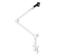 BESTonZON Adjustable Height Desk Microphone Boom Arm Stand with and Play Installation, Sturdy Metal Build and Mic Clip Included for Radio and Home Use, White Table Mic Boom Arm