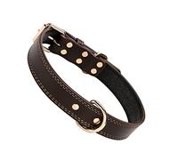 BESTonZON Adjustable Leather Dog Collar with D Ring and Rivet Decor Creative Bell Necklace for Large Pets Coffee Color Comfortable Fit for All Day Wear