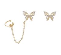 BESTonZON Asymmetric Butterfly Chain Earrings Cuff for Women, 1 Pair Trendy Butterfly Ear Cuff Earrings with Integrated Design, Stylish Jewelry for Everyday Wear