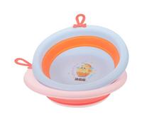 BESTonZON Baby Washbasin and Infant Face Bathtub for Newborns, Foldable Silicone Basin Cartoon Design, Household Use for Washing Face, Feet and Diaper Cleaning, 2pcs Set Random Style