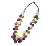 BESTonZON Bohemian Multilayer Geometric Round Coconut Shell Necklace Colorful Handwoven Jewelry Choker for Women Vintage Style Accessories