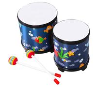 BESTonZON Bongo Drum Educational Hand Percussion Instrument with Ocean World Pattern Wooden Rhythm Stick Set for Beginners Music Practice and School Use