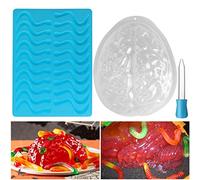 BESTonZON Candy Mold Set for Halloween - Brain Jelly and Worm Mold for Scary Party Decorations Food-Safe Silicone and Pp 22Cm X 18.3Cm