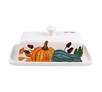 BESTonZON Ceramic Butter Dish with Lid Pumpkin Pattern Design Thickened and Strengthened Practical Butter Plate for Kitchen and Breakfast Table Style
