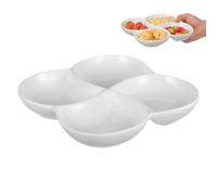 BESTonZON Ceramic Compartment Plate 4 Compartment Food Plate Serving Dish for Snacks Dessert Salad Candy White Divided Tray for Office Canteen School and Company Use 8.66 X 8.66 X 1.18 in