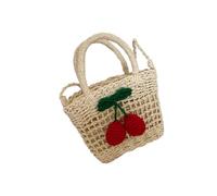 BESTonZON Cherry Design Straw Weaving Single-Shoulder Bag for Girl Beach Bag Zip Boys and Girls Camping Storage Pouch