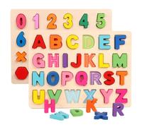 BESTonZON Colorful Wooden Math Number and Alphabet Puzzle for Educational Cognitive Development with Counting Addition and Subtraction Signs Smooth Surface Early Learning Tool
