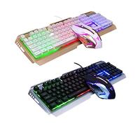 BESTonZON Cool Rainbow Led Backlit Mechanical Keyboard and Gamer Mouse Ergonomic Design Floating Keys Multimedia and Panel Tungsten